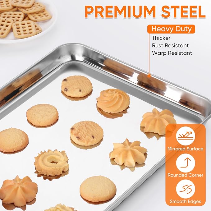 LIANYU 2 Pack Stainless Steel Cookie Sheet Pans, Commercial Grade Baking Sheet - Image 3