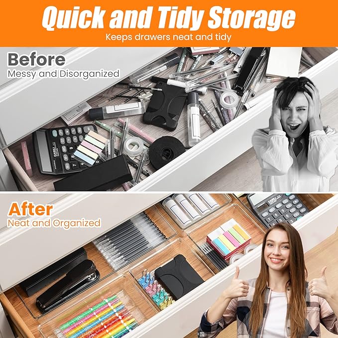 12 Pack Clear Plastic Drawer Organizer Set, Acrylic Non Slip Non Cracking - Image 5