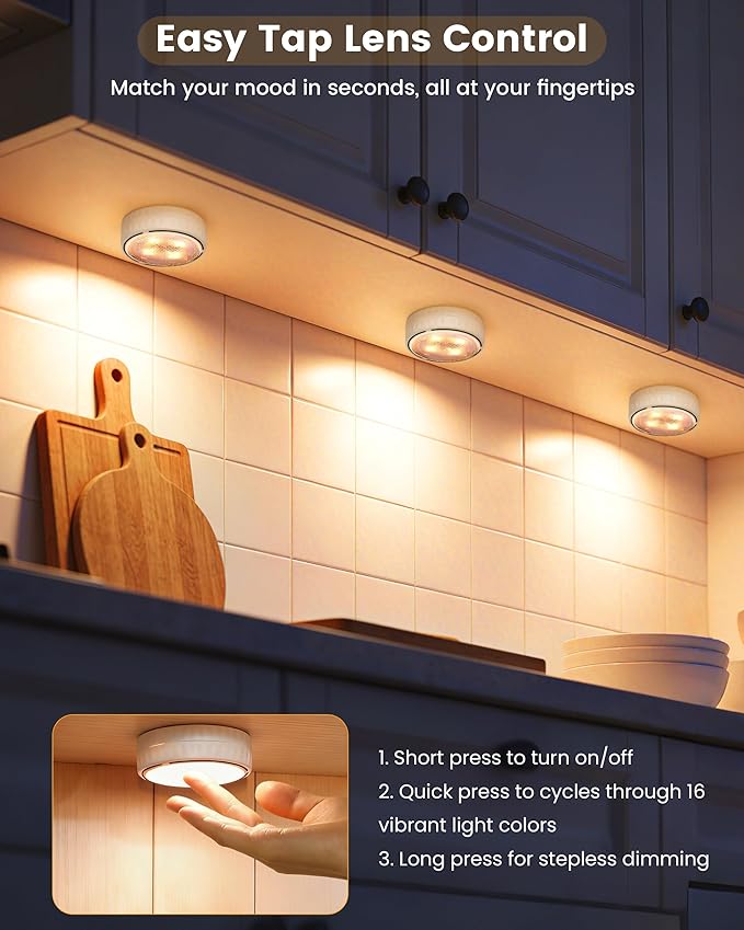 Under Cabinet Lighting, Battery Operated LED Puck Lights - Image 2