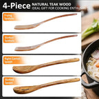 Wooden Spoons for Cooking, 4 Piece Natural Premium Teak Wooden Cooking Utensils - Image 5