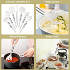 E-far Silicone Cooking Utensils Set, Slotted Turner, Soup Ladle, Pasta Server - Image 3