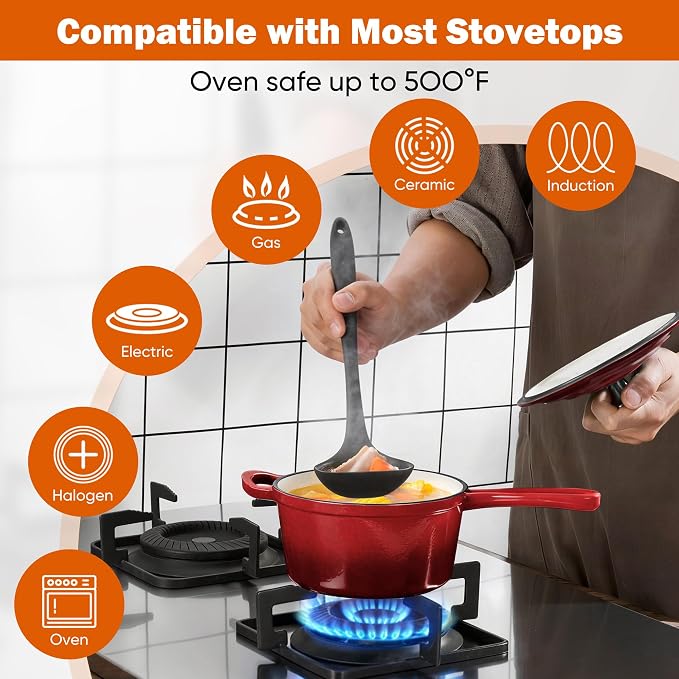 Homikit 1 Quart Saucepan with Lid, Small Enameled Cast Iron Sauce Pan, Enamel - Image 6
