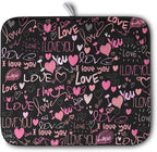 Mother's Day Dish Drying Mat for Kitchen Counter Love Heart Black Drying Mats by Kwlegh