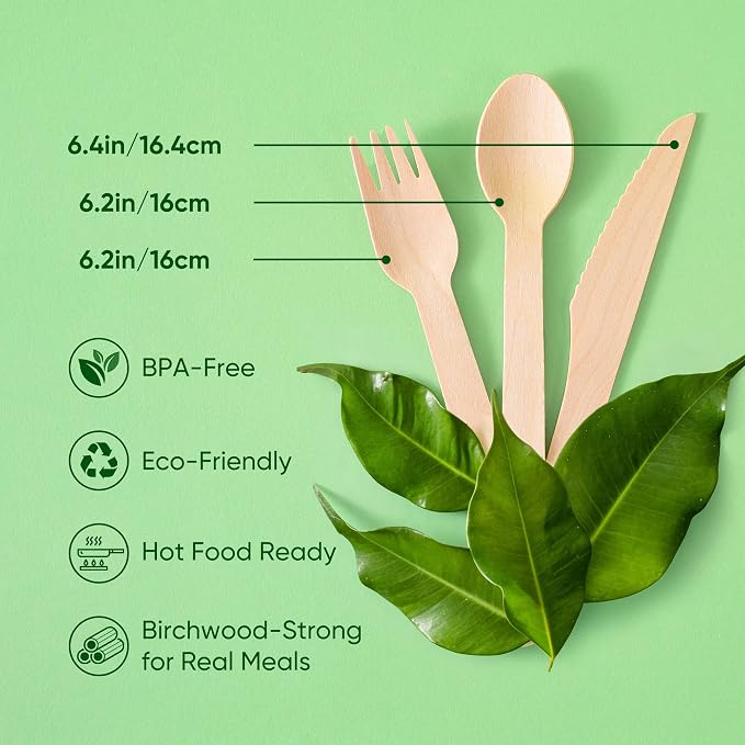 Disposable Wooden Utensils Set, Compostable Utensils, Disposable Cutlery - Image 3