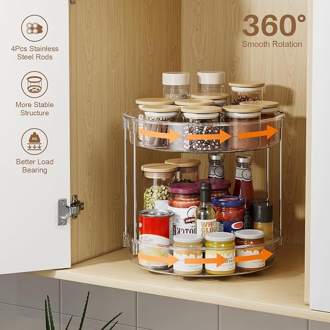 LAMU 2 Pack 2 Tier Lazy Susan Turntable Organizer 12inch Rotating Spice Rack - Image 4