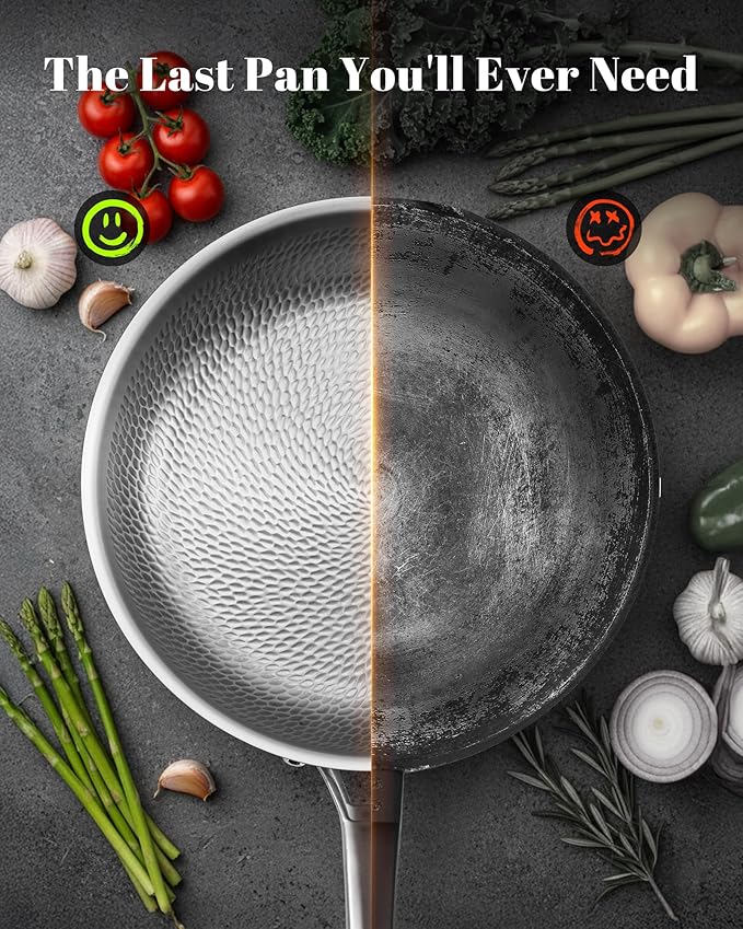 Titanium Au Gratin Pans Set 8/10/12 Inch, Pure Titanium Hammered Frying Pans - Image 3
