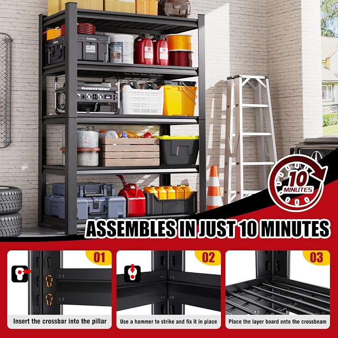 Set 2 Garage Shelving-3000 lbs 5 Tier Storage Shelves, Adjustable Heavy Duty - Image 6