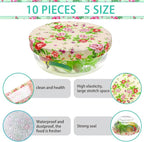 Patelai 10 Pcs Bowl Covers Reusable in 5 Size Stretch Cloth Fabric Elastic Food - Image 4