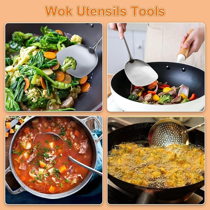 FJNATINH 6-Pieces 304 Stainless Steel Wok Spatula Set, Cooking Utensil Set - Image 7