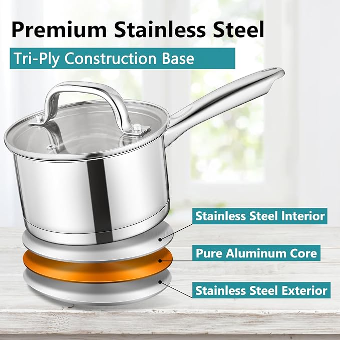 E-far Stainless Steel Saucepan - 1QT & 2QT - Image 5