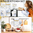 Leinuosen 8 Pcs White Marble Kitchen Decor Dish Towels and Oven Mitts Sets Pot - Image 2