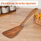 Wooden Spatula for Cooking, Acacia Wood Flat Frying Spatulas, Long Handle - Image 6