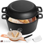 E-far 5QT Dutch Oven for Bread Baking, 2-IN-1 Cast Iron Pot by E-far