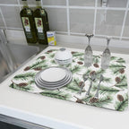 Winter Dish Drying Mat for Kitchen Counter Pine Needle Cone Festival Xmas - Image 6