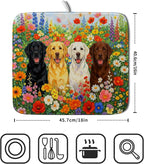Flower Dog Dish Drying Mat Spring Floral Microfiber Absorbent Dish Drying Pad - Image 2