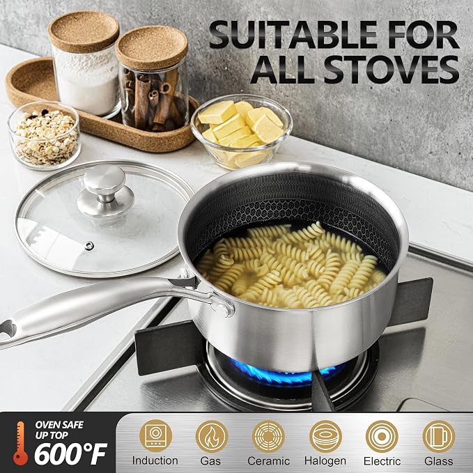 MICHELANGELO Triply Stainless Steel Pot Set, Hybrid Nonstick Saucepan Set - Image 3