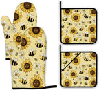 Sunflower Bee Oven Mitts and Pot Holders Set, Daisy Kitchen Oven Gloves and Pot by Unknown