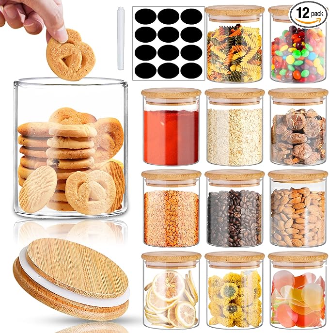 SLifeJars - Glass Jars with Bamboo Lids 16 oz, Bamboo Lid Jar by LockinGoodnessSimplifyYou