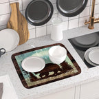 Giwawa Retro Brown Bear Forest Cabin Dish Drying Mat Countertop 16x18 Fall Blue - Image 6