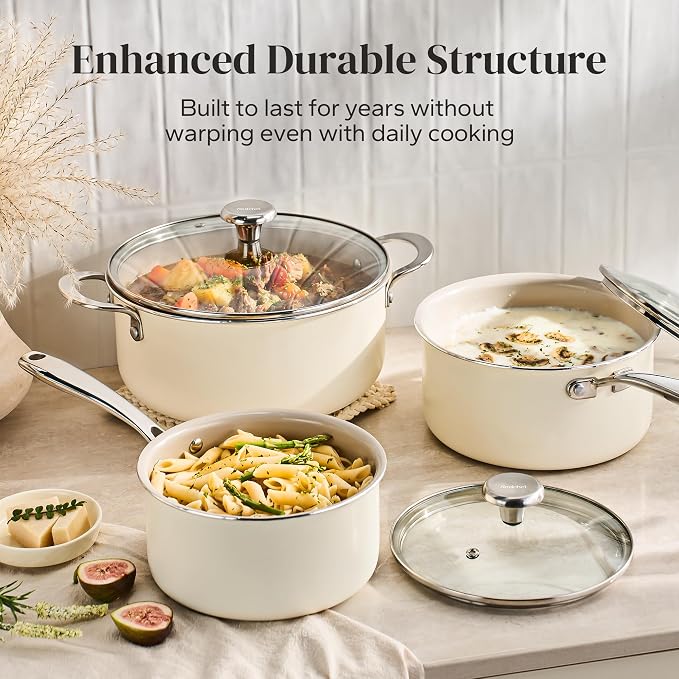 Redchef Cooking Pot Set Induction 5Qt, Saucepan Set 2.5/3.5Qt Nonstick Ceramic - Image 4
