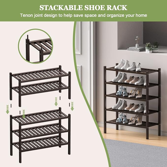 ROMGUAR CRAFT 2 Tier Bamboo Shoe Rack - Image 5