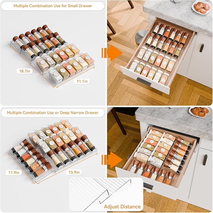 Yieach 4 Pack Adjustable In Drawer Spice Organizer - Image 5
