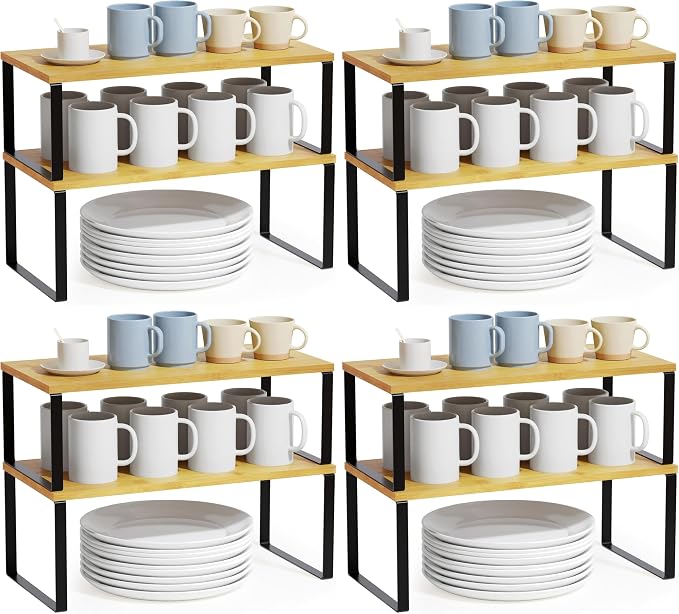 SpaceAid Cabinet Shelf Organizers 8 Pack, Kitchen Counter Rack Shelves Riser by SpaceAid