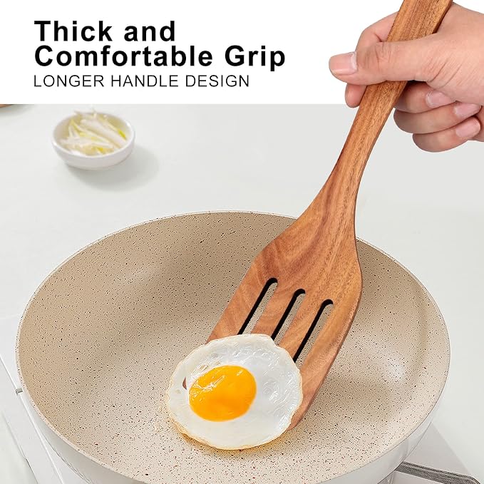 Best Non Toxic Wooden Spatula for Cooking Utensils Set Wood Spurtle Flat - Image 3