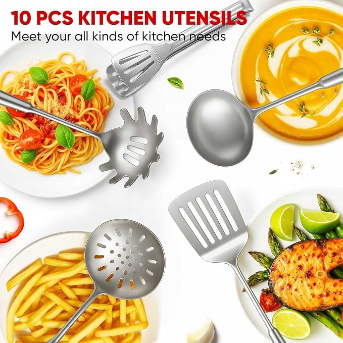 Newness 10 Pcs Cooking Utensils Set, 304 Stainless Steel Kitchen Utensils Set - Image 8