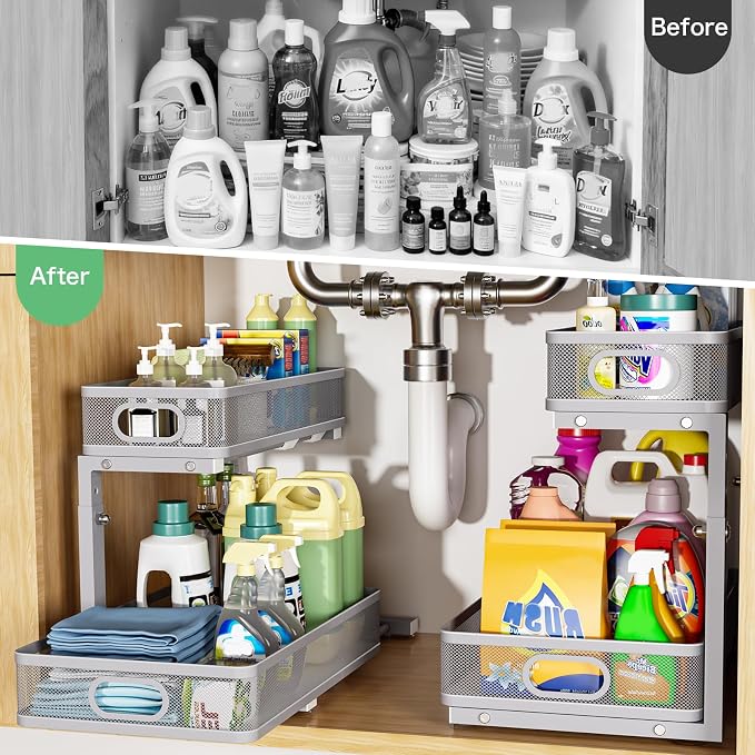 Under Sink Organizer, High Adjustable 2 Tier Under Sink Organizers and Storage - Image 3