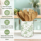 JarThenaAMCS Green Floral Ceramic Utensil Holder Vintage Flower Butterfly - Image 5