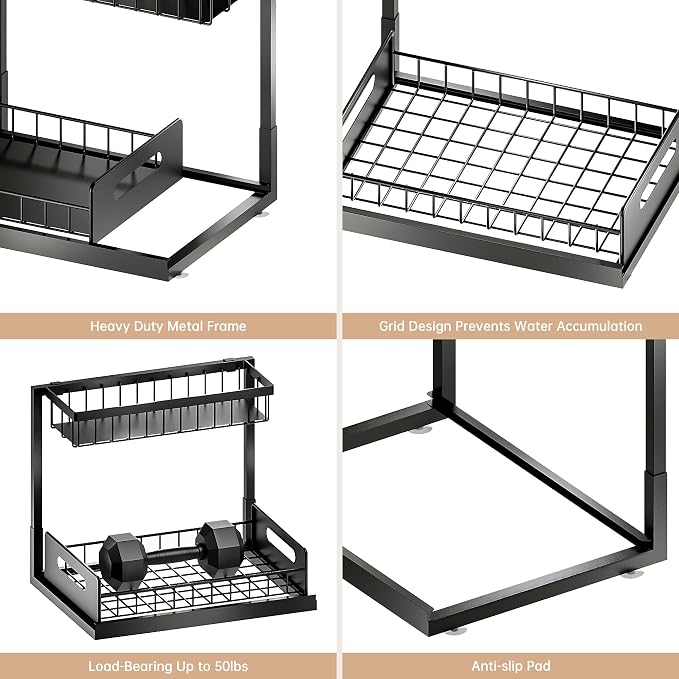 VUSIGN Under Kitchen Sink Organizer 2 Tier, Pull Out Under Sink Organizers and - Image 7