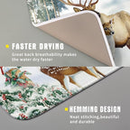 Giwawa Winter Deer Dish Drying Mat 16"x18" Xmas Tree Bird Holly Berry Dish - Image 3