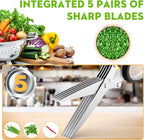 Herb Scissors with 5 Blades and Cover, Kitchen Herb Cutter with Cleaning Comb - Image 2