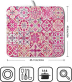 Pink Mexican Tiles Dish Drying Mat Absorbent Microfiber Dish Drying Pad - Image 2