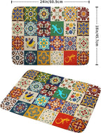 Giwawa Mexican Tile Dish Drying Mat 18"x24" Talavera Boho Floral Print Dish - Image 2