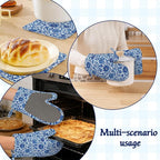 Oven Mitts and Pot Holders Sets Blue White Floral Silicone Kitchen Mits - Image 6