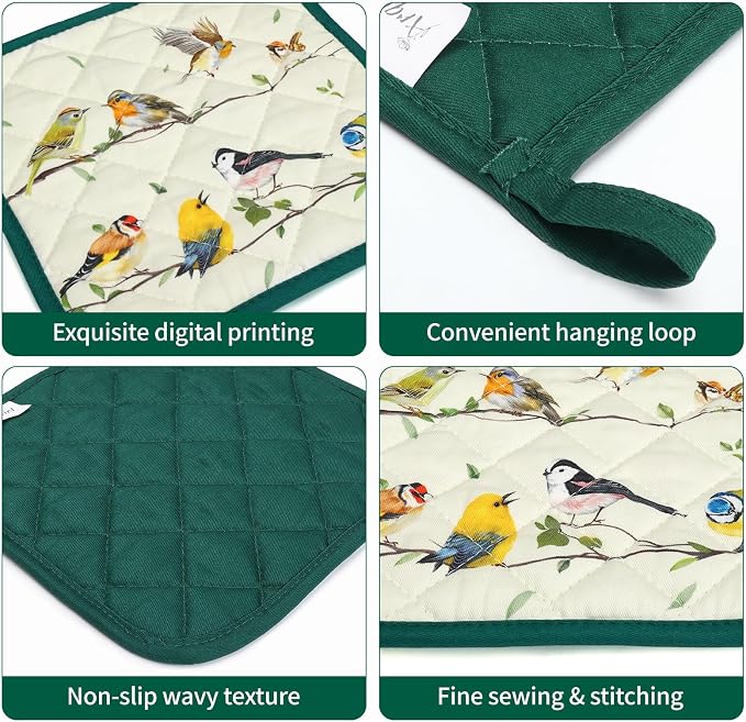 Bird Branch Oven Mitts and Pot Holders Sets 4Pcs, 100% Cotton Heat Resistant - Image 3