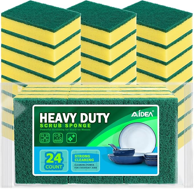 AIDEA Sponges Kitchen, 24 Pack Heavy Duty Dish Sponge, Cleaning Dish Scrubber by AIDEAHOME