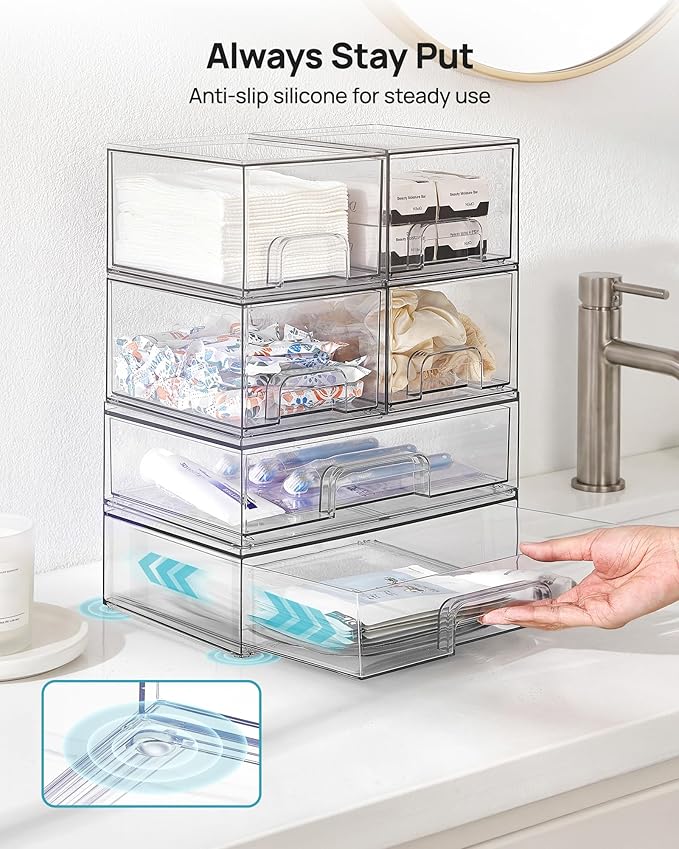 Vtopmart Clear Stackable Storage Drawers Set of 5, Plastic Organizer Bins - Image 7
