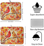 Fall Dish Drying Mats for Kitchen Counter Maple Leaf Cardinal Birds Dish - Image 2