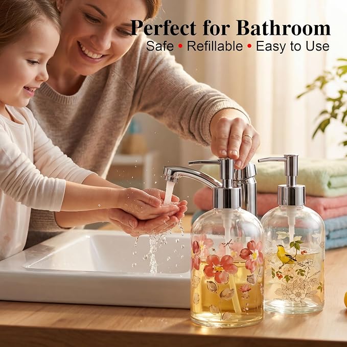 17oz Glass Soap Dispenser with Plastic Pump, 2 Pack Refillable Kitchen Soap - Image 3