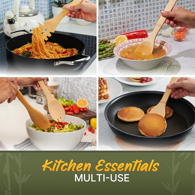 Bamboo Utensils 7 PCs with Holder – Bamboo Cooking Utensils Set + Holder - Image 4