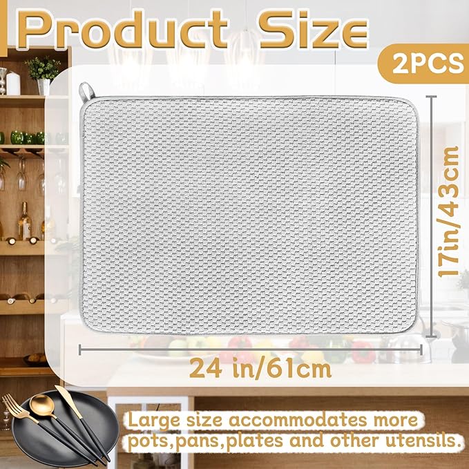 2 Pack Microfiber Dish Drying Mat, 24x17" Large Size Highly Absorbent Dish - Image 2
