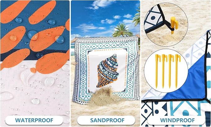 HIHOHO Beach Blanket Waterproof Sandproof Extra Large Beach Mat 79" X - Image 3