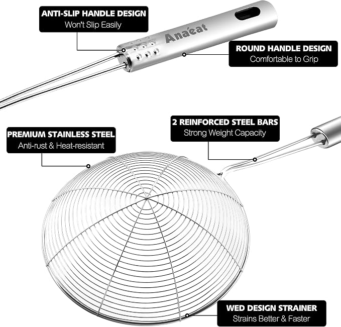 Anaeat 6.1" Stainless Steel Spider Skimmer, Professional Kitchen Pasta Strainer - Image 5