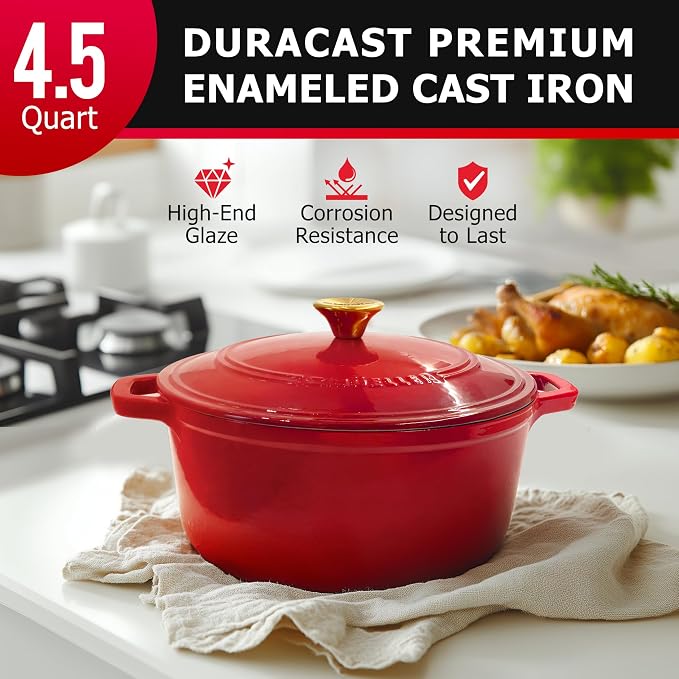 MUELLER HOME 4.5 QT Enameled Cast Iron Dutch Oven, Heavy-Duty Casserole Dish - Image 2