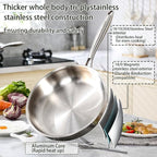 DELARLO Stainless Steel Pan 10.3Inch, Tri-ply Stainless Steel Frying Pan - Image 3