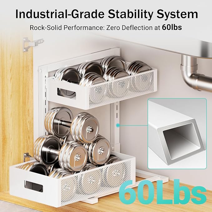 Petiza Under Sink Organizer Adjustable Height 2 Tier Bathroom Organizer Pull - Image 3