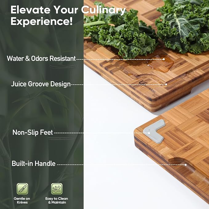 Heavy Duty Bamboo Cutting Board Set 3 Pack Non Toxic Juice Groove Charcuterie - Image 8